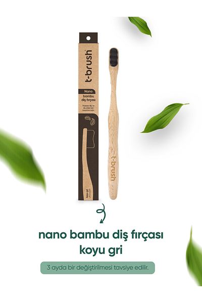 TBRUSH Dark Gray Nano Vegan Bamboo Toothbrush - Ultra Soft (Sensitive Teeth) + Stainless Steel Tongue Cleaner
