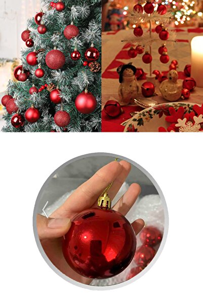 Parti dolabı 6 Adet Büyük Boy Kırmızı Yılbaşı Çam Ağaçı Süsü Yeni Yıl Noel Dekor Parlak Cici Top Süs 6cm