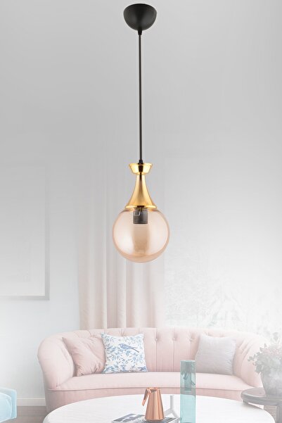 KUZEY AYDINLATMA Minel Tekli Siyaha Gold Detaylı Glop Camlı Avize