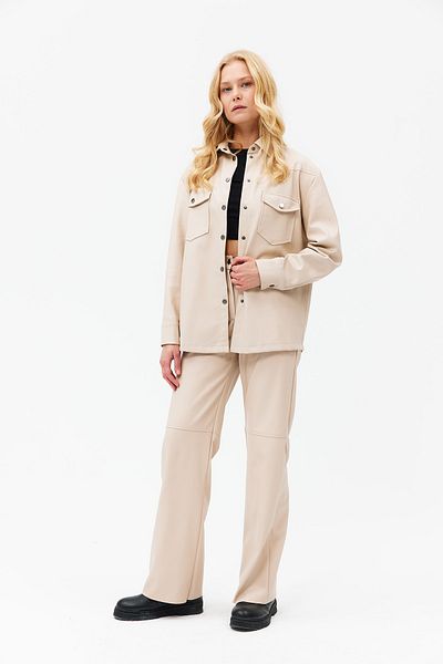 Açelya Okcu High Waist Vegan Leather Palazzo Trousers