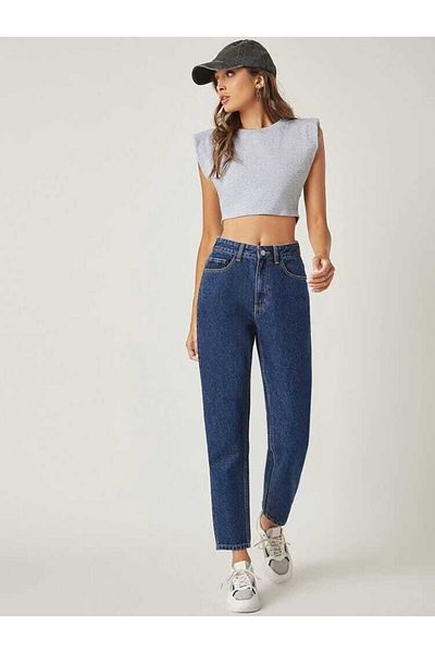 SANTA BELLA Tekna X Deep Blue - Blugi Mom pentru femei cu talie înaltă, Boyfriend Cut Lycra