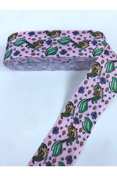 Bride Aksesuar Dünyası Gift Packaging Pink Mermaid Patterned Grosgrain Ribbon – Ribbon – Ribbon