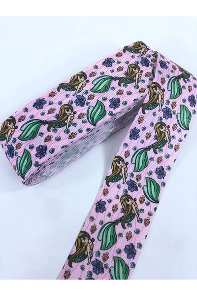Bride Aksesuar Dünyası Gift Packaging Pink Mermaid Patterned Grosgrain Ribbon – Ribbon – Ribbon