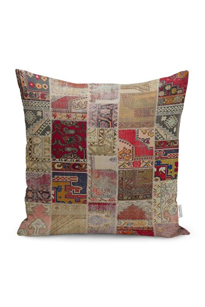 Realhomes Vintage Kırkyama Motifli Patchwork Desenli Dijital Baskılı Yastık K...