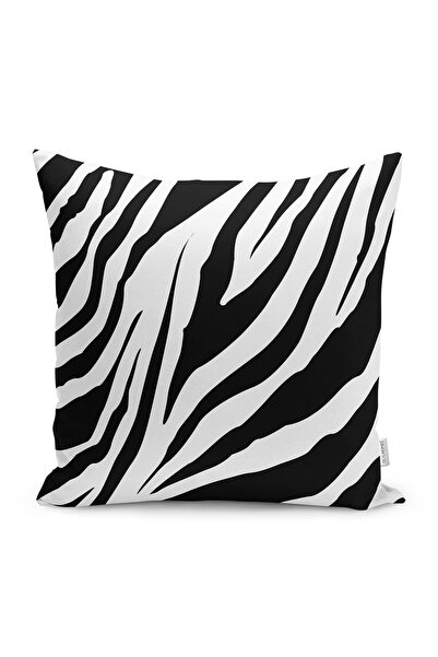 Realhomes غطاء وسادة مطبوع رقميًا بنمط الحمار الوحشي على خلفية سوداء - بيضاء