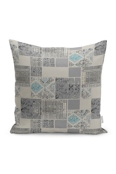 Realhomes Gri - Bej Motiv mozaic Houndstooth Model Digital Printed Perna Husa de perna pe podea