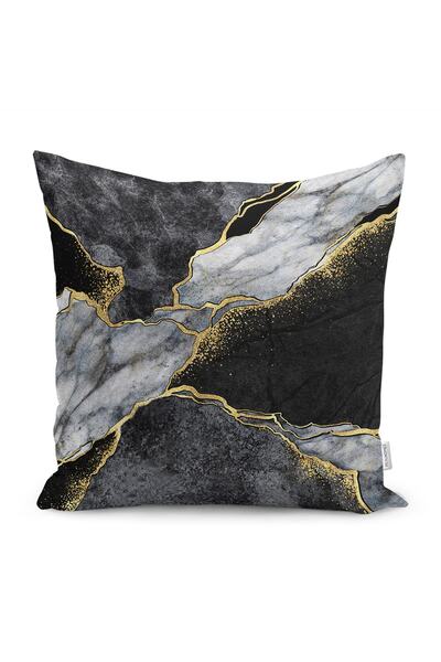 Realhomes غطاء وسادة مطبوع رقميًا من القماش بتصميم رخامي على أرضية سوداء