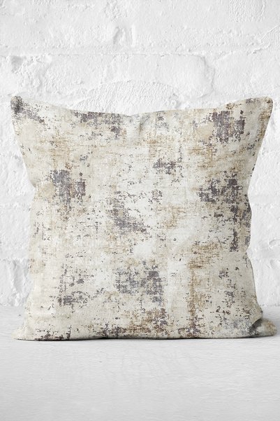 Realhomes Ecru- Antique Patterned Digital Printed Pillow and Throw Pillow Cover with Canvas Motif on Gray Background