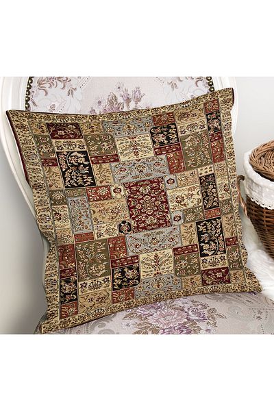 Realhomes Ethnic μοτίβο ψηφιακό τυπωμένο κάλυμμα μαξιλαριού ριχτάρι με μοτίβο Hereke σε κρεμ φόντο