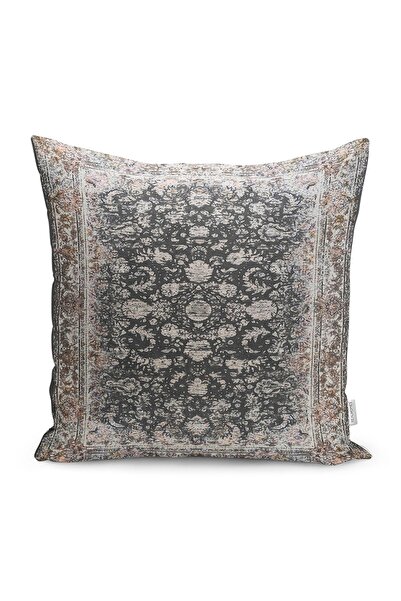 Realhomes غطاء وسادة مطبوع رقميًا بتصميم تقليدي مع تصميم سجادة على أرضية بنية