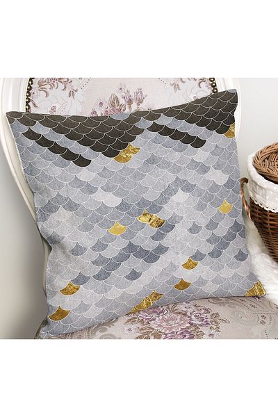 Realhomes Auriu - Husă de pernă cu model geometric imprimat digital cu motiv de paiete pe fundal gri