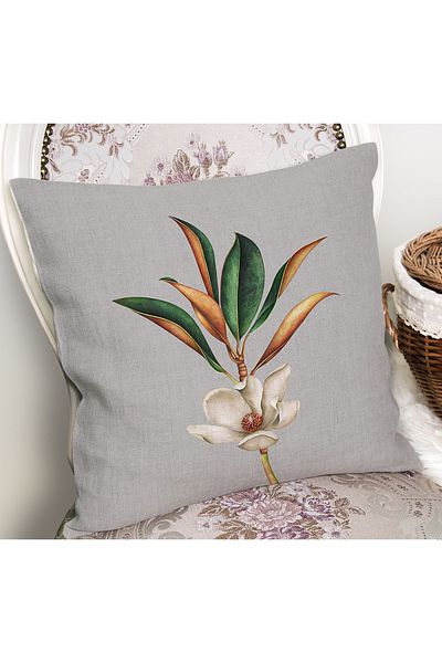 Realhomes Gri - Husă de pernă cu modele florale imprimată digitală cu motiv pânză pe fundal verde