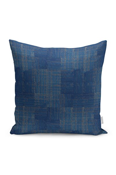 Realhomes Lacivert Zeminde Örgü Motifli Kilim Desenli Dijital Baskılı Yastık Kırlent Kılıfı