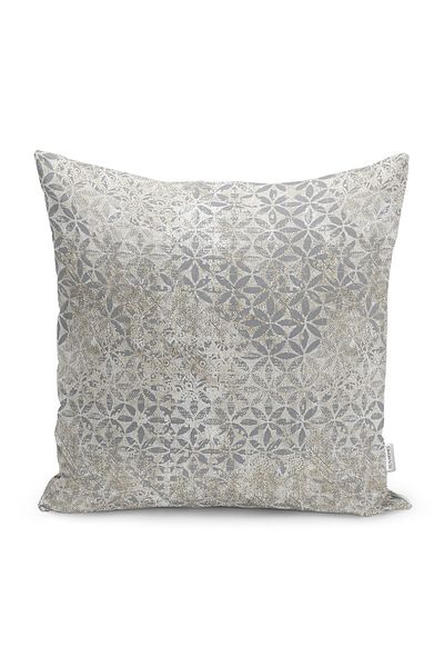 Realhomes Gray Ecru Flower Patterned Digital Printed Pillow Cushion Cover
