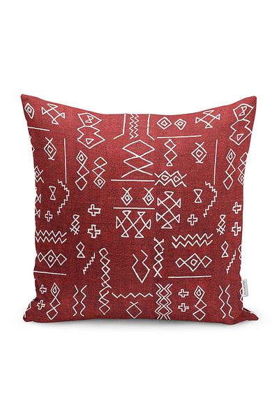 Realhomes Ethnic Motif Tribal Patterned Digital Printed Pillow Cushion Cover on Red Background