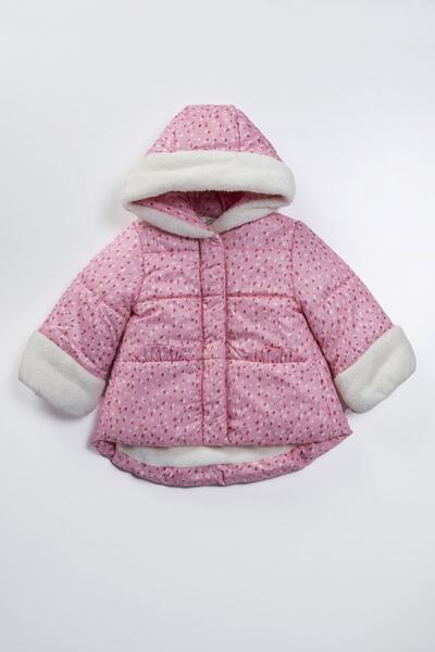 PODIUM GYM Trend Kız Bebek Havalı Kürk Detaylı Puanlı Kapüşonlu Havalı Kaban-mont