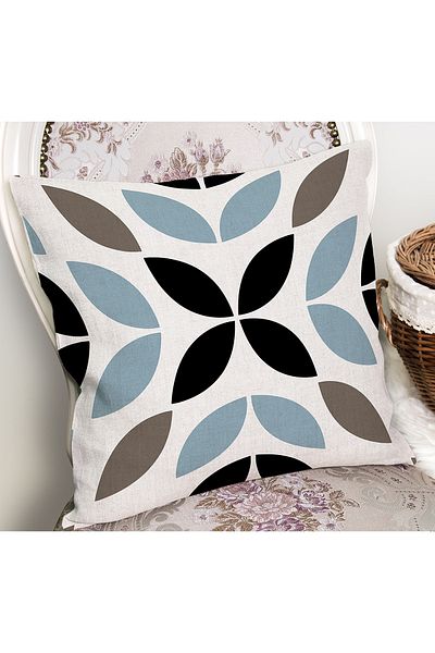 Realhomes Negru - Albastru Pânză Motiv Frunze Model Digital Printed Pernă Husă de pernă pe podea