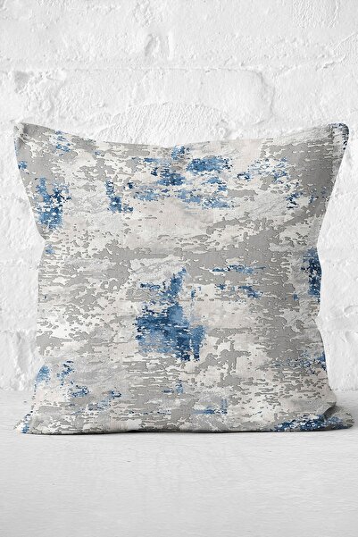 Realhomes Pernă imprimată digitală cu model retro și husă de pernă cu motiv antic pe fundal albastru