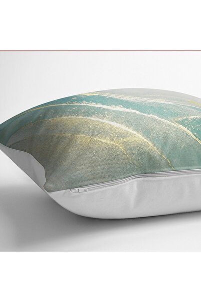 Realhomes Gold - Gold Motif Marble Patterned Digital Printed Pillow Cushion Cover on Turquoise Floor