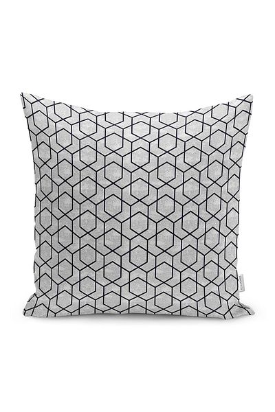 Realhomes Husă de pernă cu motiv geometric negru cu model clasic, imprimată digitală, pe fundal gri