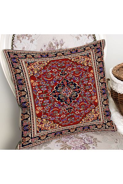 Realhomes Ethnic Motif Ottoman Patterned Digital Printed Pillow Cushion Cover on Red Background