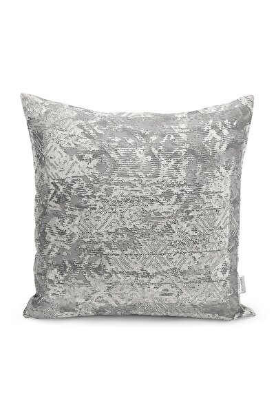 Realhomes Gri Zeminde Eskitme Motifli Retro Desenli Dijital Baskılı Yastık Kı...