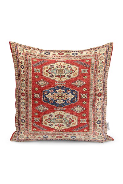 Realhomes Kırmızı Zeminde Yöresel Motifli Osmanlı Desenli Dijital Baskılı Yas...