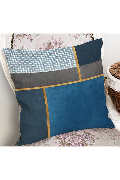 Realhomes Husă de pernă cu motiv geometric Houndstooth, imprimată digitală, pe fundal albastru