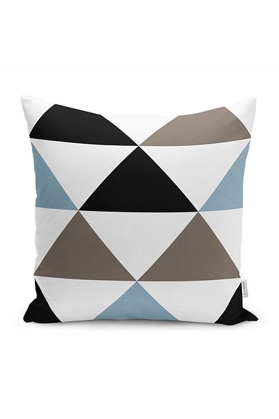 Realhomes Negru - Albastru Motiv Triunghi Geometric Model Imprimat Digital Husa de perna pe podea
