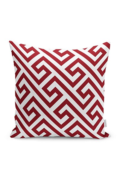 Realhomes Bordo Zeminde Geometrik Motifli Mozaik Desenli Dijital Baskılı Yast...