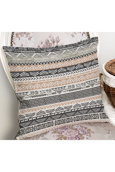 Realhomes Cremă - Husă de pernă și pernă imprimată digital cu model scandinav Kilim pe podea gri