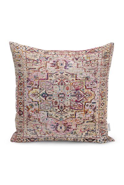 Realhomes Krem Zeminde Uşak Motifli Geleneksel Desenli Dijital Baskılı Yastık...