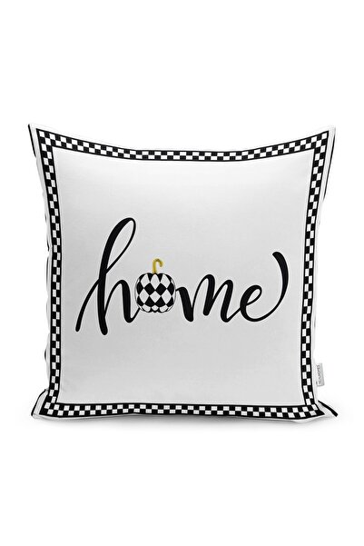 Realhomes Siyah Beyaz Zeminde Çerçeveli Motifli Home Yazılı Dijital Baskılı Y...