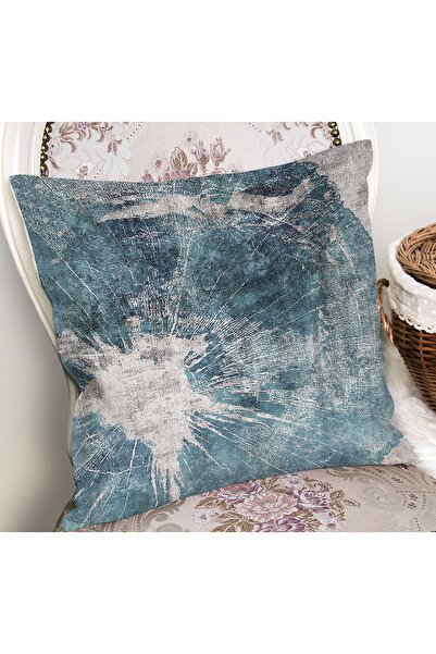 Realhomes Husă de pernă cu model retro, imprimată digitală, cu motiv antic pe fundal albastru - gri