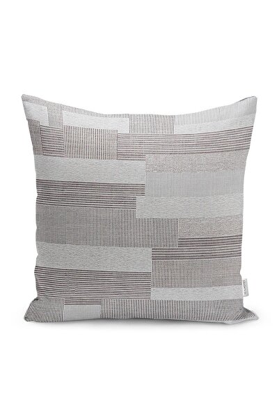 Realhomes Gri Zeminde Dokuma Halı Motifli Çizgili Desenli Dijital Baskılı Yas...