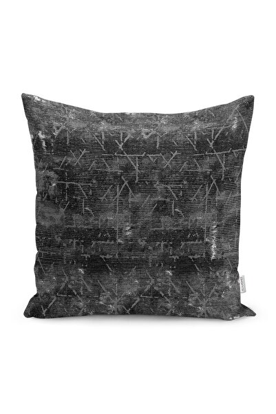 Realhomes Siyah Zeminde Örme Motifli Eskitme Desenli Dijital Baskılı Yastık K...