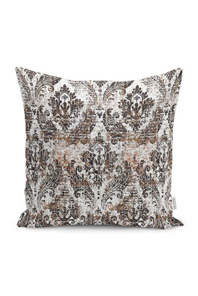 Realhomes Krem - Kahverengi Zeminde Etnik Motifli Otantik Desenli Dijital Bas...