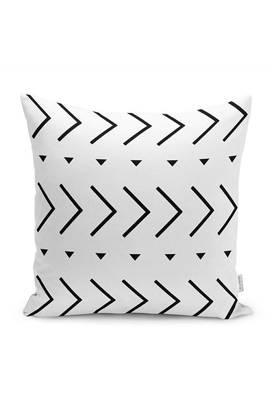 Realhomes White - Black Scandinavian Motif Local Patterned Digital Printed Pillow Cushion Cover on the Floor