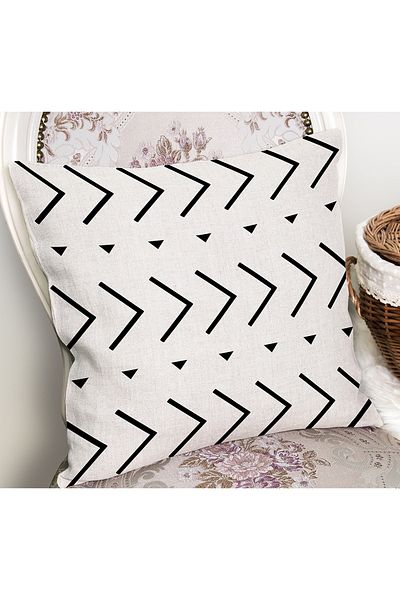 Realhomes White - Black Scandinavian Motif Local Patterned Digital Printed Pillow Cushion Cover on the Floor