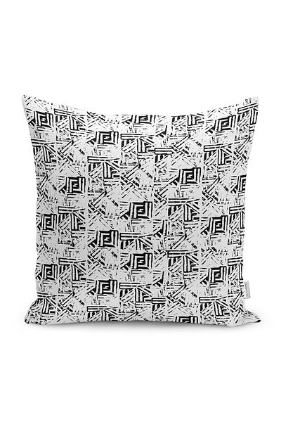 Realhomes Negru - Alb Motiv geometric cu model antic, imprimat digital, husă de pernă pe podea