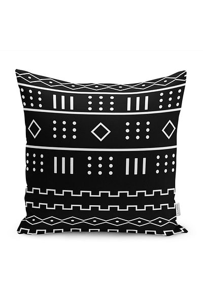 Realhomes Negru - Alb Motiv scandinav cu model geometric, imprimat digital, husă de pernă pe podea