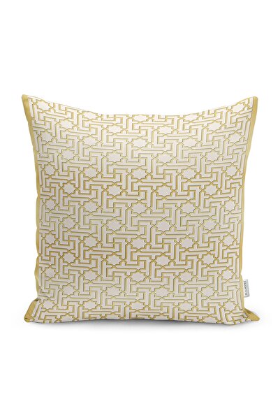 Realhomes Gold - Krem Zeminde Çerçeveli Motifli Geometrik Desenli Dijital Bas...