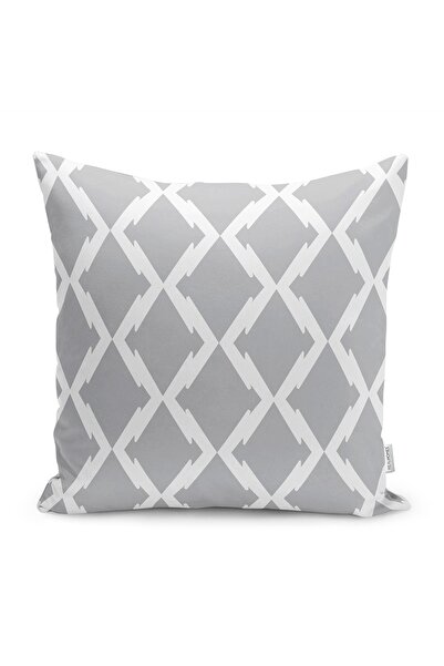 Realhomes Gri - Beyaz Zeminde Geometrik Motifli Baklava Desenli Dijital Baskı...