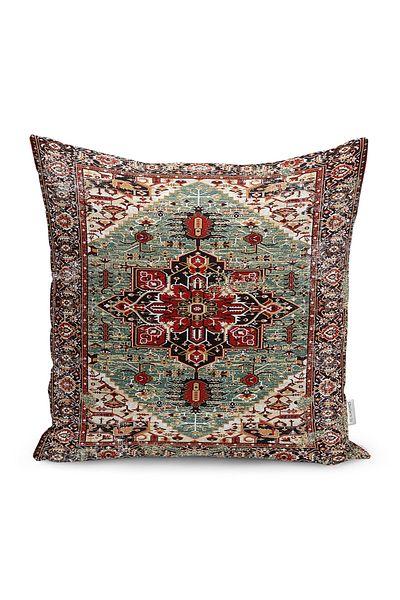 Realhomes Digital Printed Pillow and Throw Pillow Cover with Authentic Motif on Red - Green Background