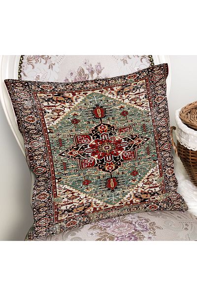 Realhomes Digital Printed Pillow and Throw Pillow Cover with Authentic Motif on Red - Green Background
