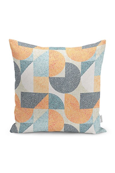 Realhomes Lacivert - Turuncu Zeminde Kanvas Motifli Nokta Desenli Dijital Bas...