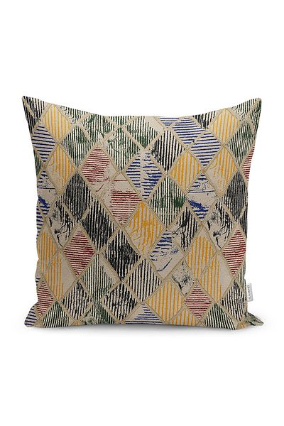 Realhomes Patchwork Patterned Digital Printed Pillow Cushion Cover with Traditional Kilim Motif