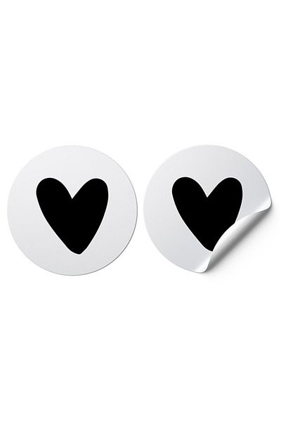 anka design Sticker Coated (3x3cm) 60 Pieces Round Cut -black Heart-