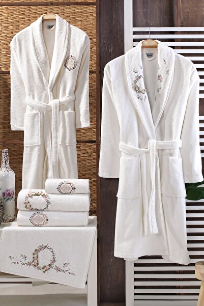 Fiesta | 3d Nakışlı | %100 Bambu | 6 Parça | Çeyizlik | Krem-krem | Aile Bany...