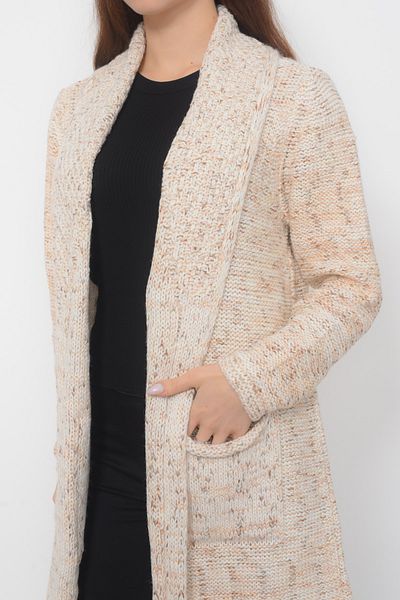 TUSSE Solid Color Sleeve Detailed Colorful Knitted Pocket Long Elegant Stylish Plus Size Knitwear Cardigan